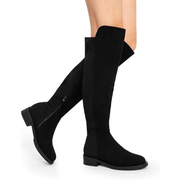 🆕Women's Black-suede Knee High Comfortable Thigh High Daily Low Flat Heel Boots - Picture 7 of 8